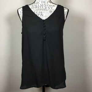 Apt. 9 black sleeveless semi sheer top fabric covered buttons closet staple XS